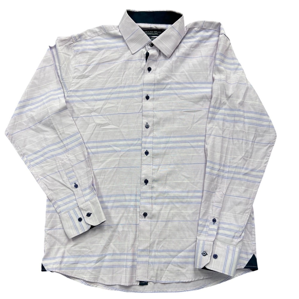 American Breed Button Down Shirt Mens XL Purple‎ Blue Striped Smart Shirt Cotton